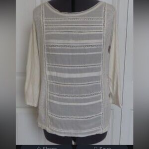 J. Crew Cream and White 3/4 Sleeve Blouse